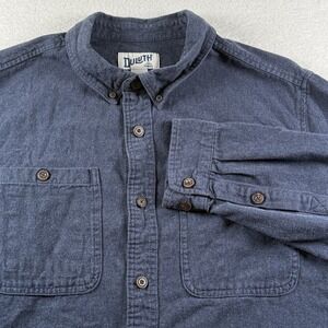 Duluth Trading Free Swingin' Blue Flannel Solid Shirt‎ Men's Size 2XL Slim Fit